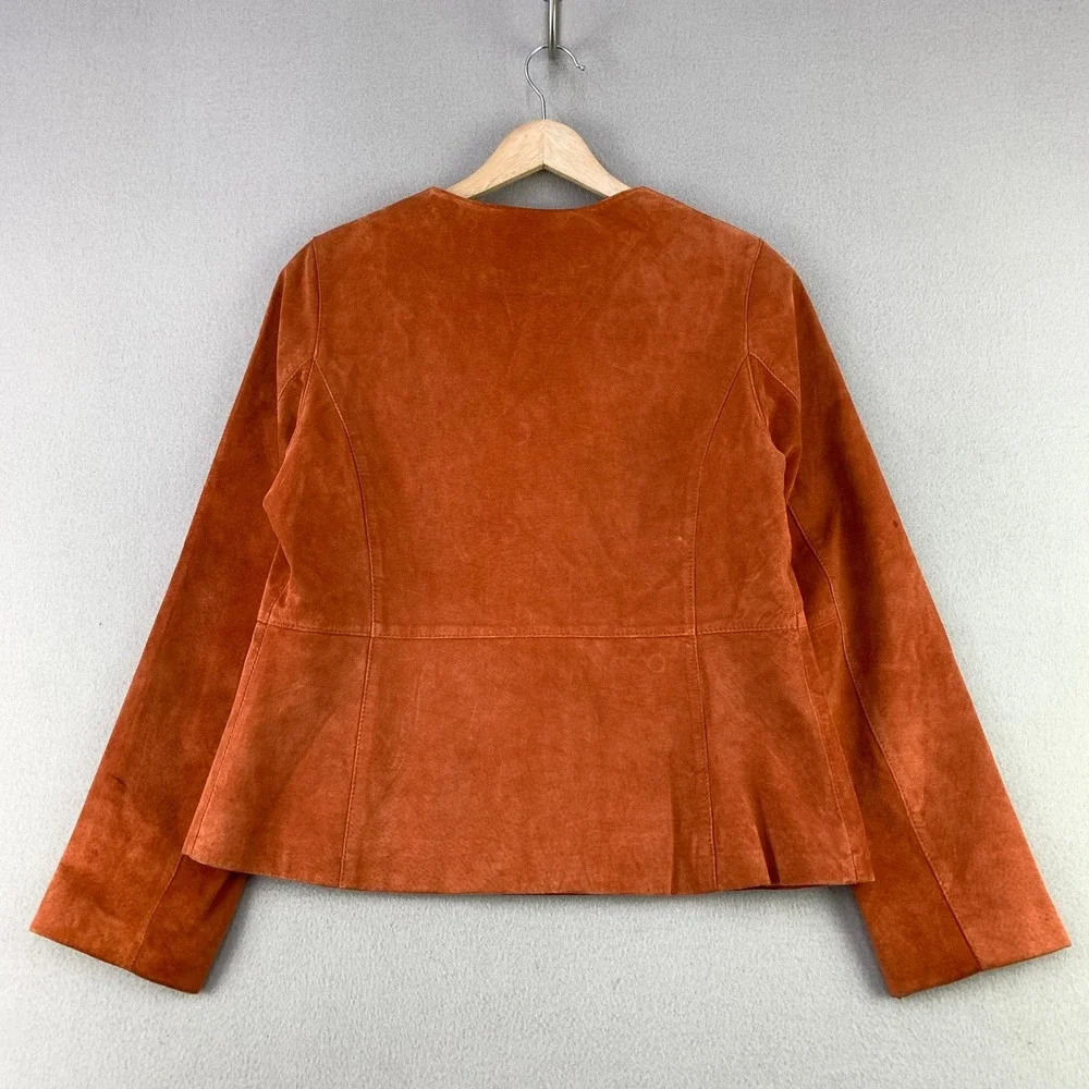 Pursuits Ltd Suede Leather Jacket Womens 8P Pumpkin Orange Peplum Minimalist